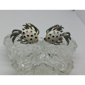 Vintage signed MJ tropical fish enamel earrings